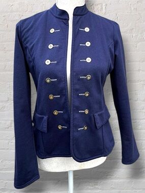 LOGUIN New Preppy Club Navy Military Band Jacket Blazer Size S Gold Button